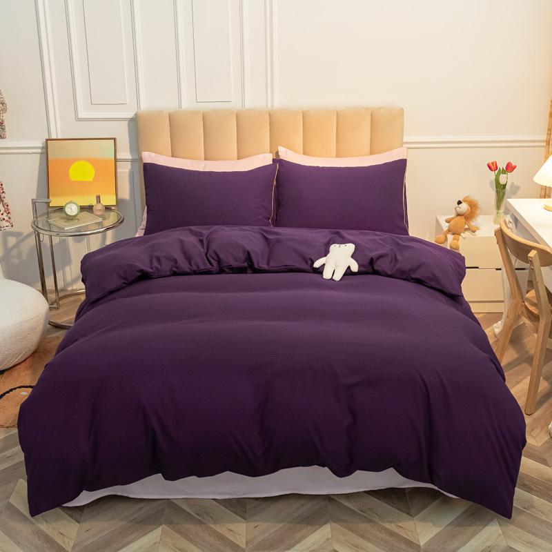 Однотонные наборы из четырех предметов из мытого хлопка, утолщенные простыни с начесом, три комплекта