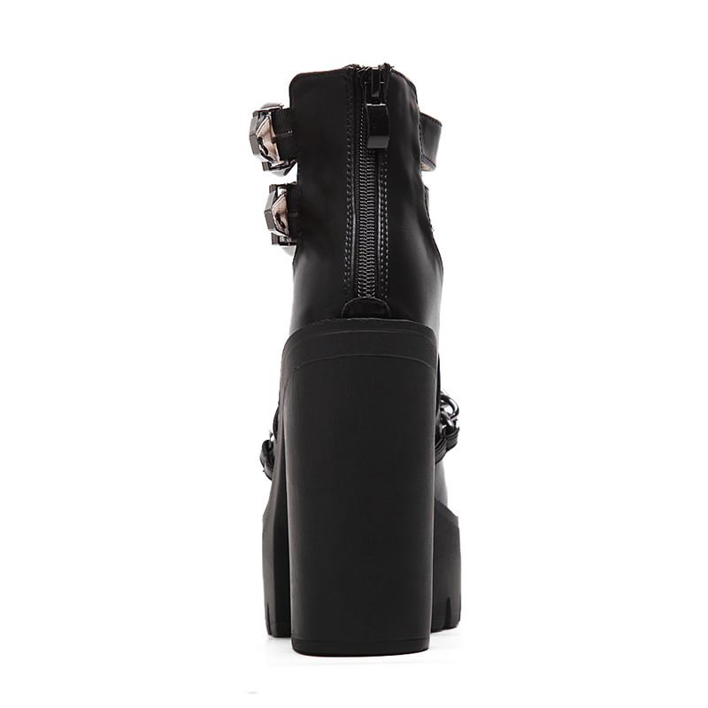 Сексуальные ботильоны, женские повседневные ботильоны на высоком каблуке с вырезами и пряжкой, обувь на платформе с круглым носком и цепочкой на толстом каблуке