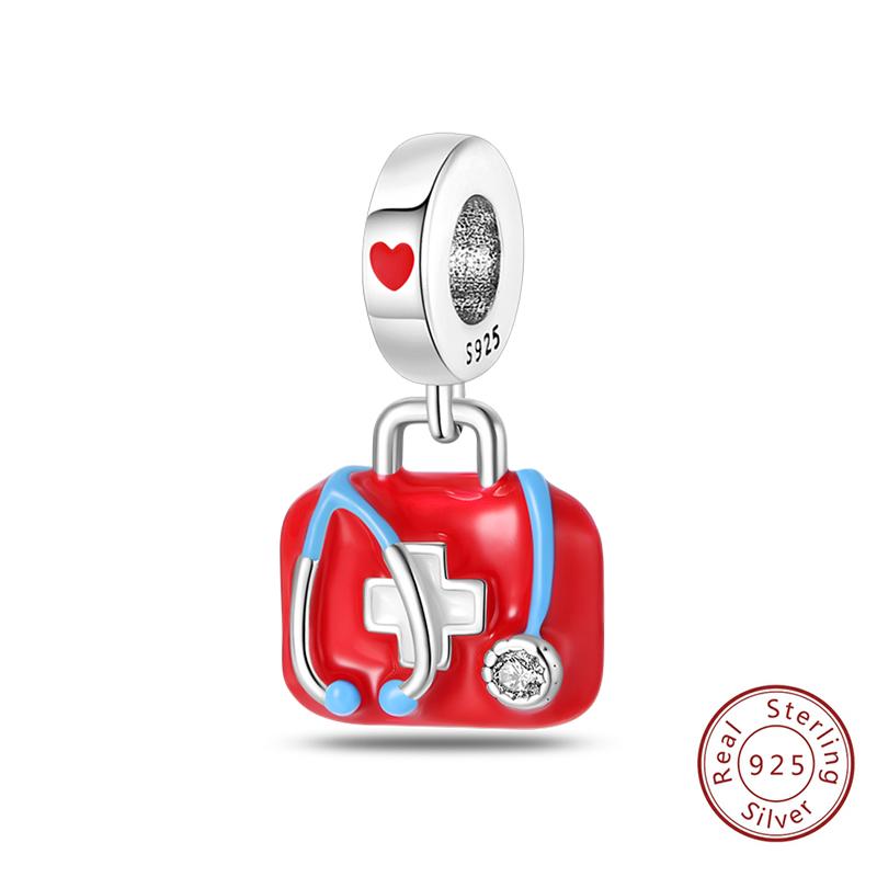 925 Silve Charms Beads Doctor's Teeth Dentist Charms First Aid Kit Dangle For Bracelet Occupation Jewelry Gift