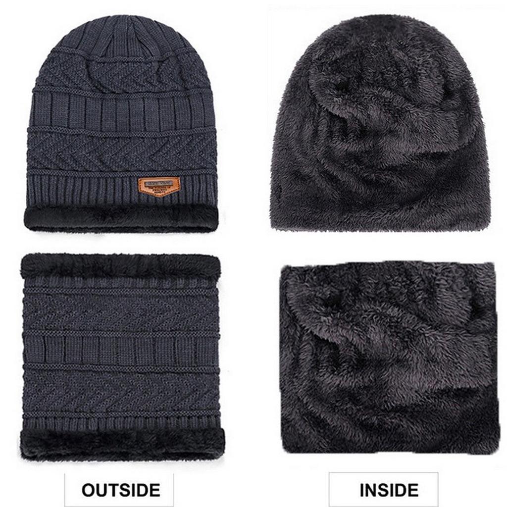 Three-piece Knitted Hat, Winter Warm Hat, Non-slip Screen Gloves, Plus Velvet And Thick Wool Scarf Hat