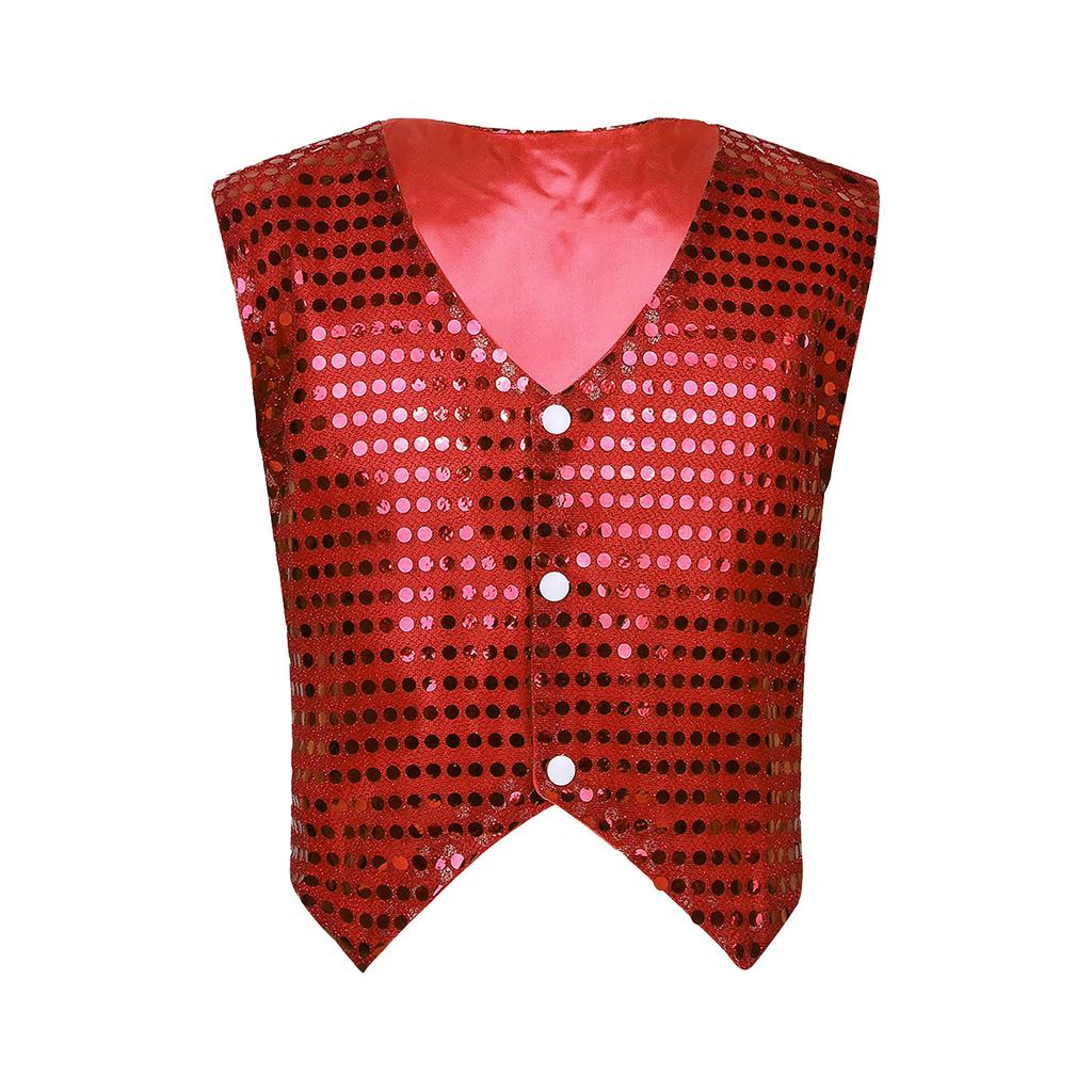 Womens Glitter Sequins Vest Pointed Hem Waistcoat for Jazz Dance Choir Performances