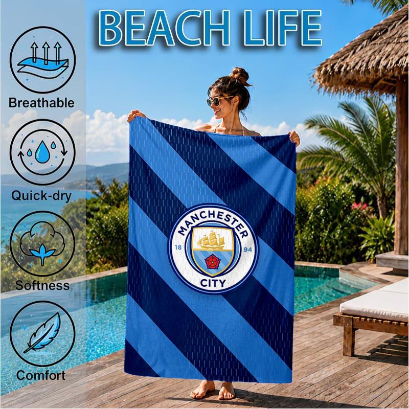 City Football Club Printed Microfiber Beach Towel, Soft And Absorbent, Quick-Dry, Ideal for Summer Travel, Beach Essential, Swimming Pool