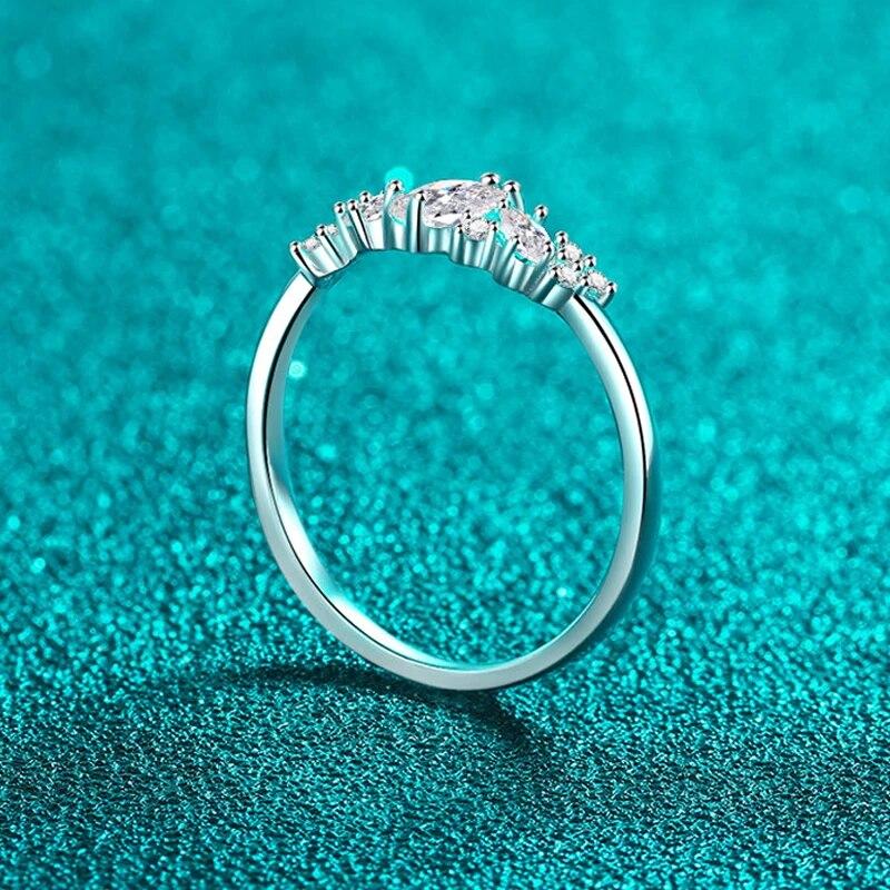 0.58ctw кольца с муассанитом огранки «маркиз» для женщин, двойное гало, высокое качество, стерлинговое серебро 925 пробы, полувечный браслет