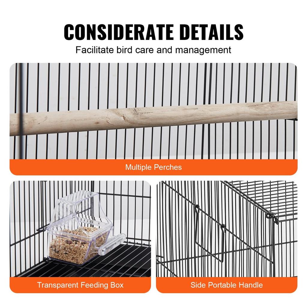 30 inch Bird Cage, Metal Large Parakeet Cages for Cockatiels Small Parrot Budgies Lovebirds Canaries, Pet Bird Cage with Rolling Stand and Tray