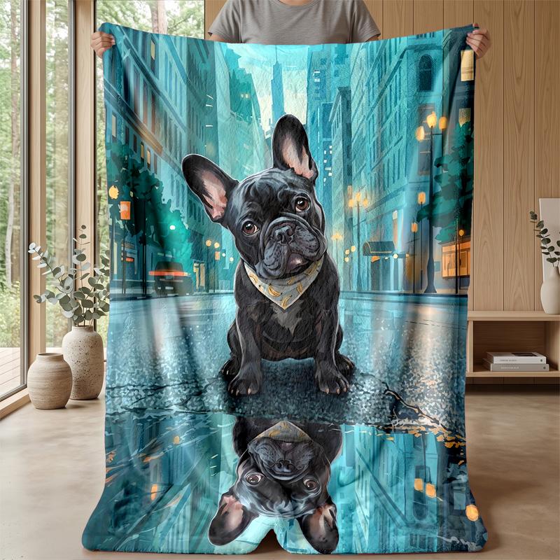 French Bulldog in City Theme blanket Lightweight Warm Flannel Blanket Decorative Throw Blanket for Home Decoration