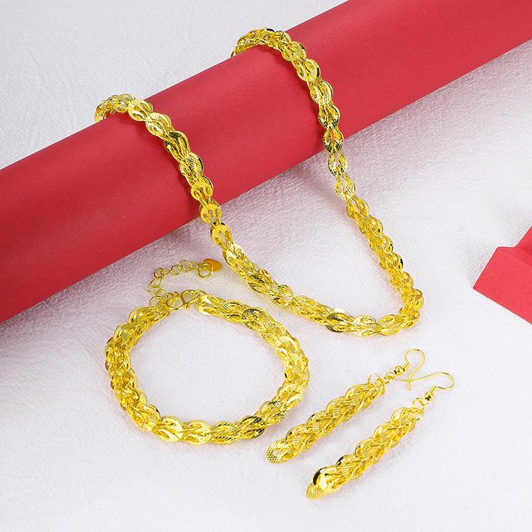 Женский позолоченный ювелирный набор с хвостом феникса из вьетнамского песка (Браслет, Ожерелье, Серьги)
