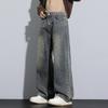 Осенне-зимние ретро джинсы мужские свободные и универсальные повседневные брюки для молодежи ремень молния прямые штаны