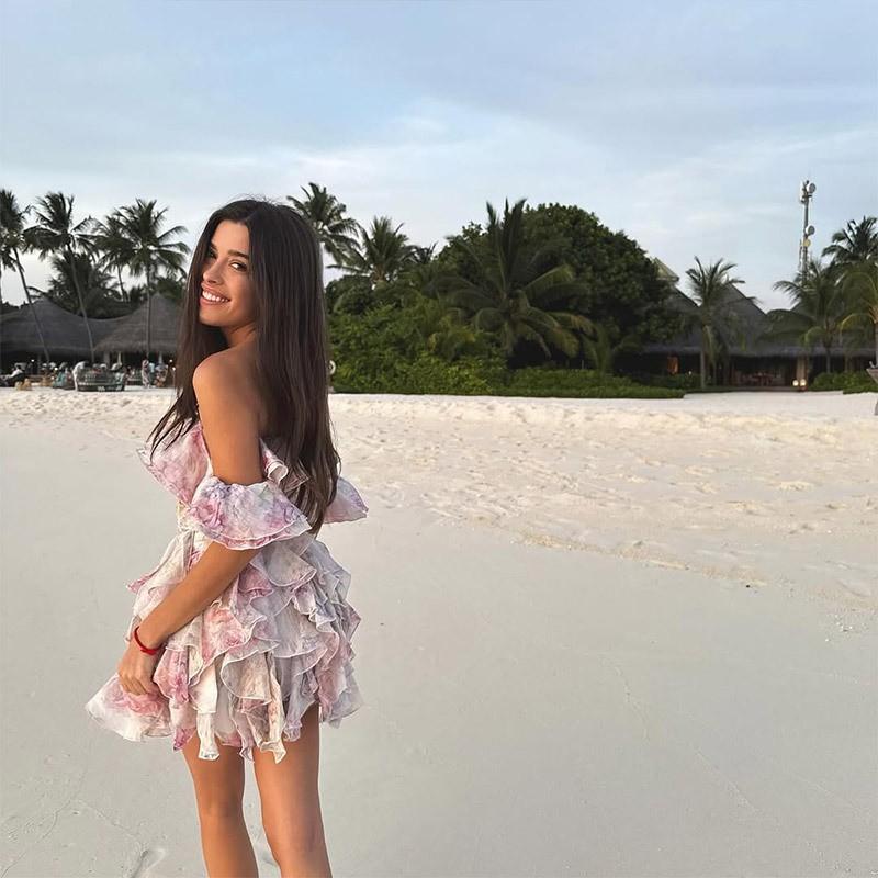 Floral Ruffle Tiered A-Line Dress Short Fairy Women Elegant Style