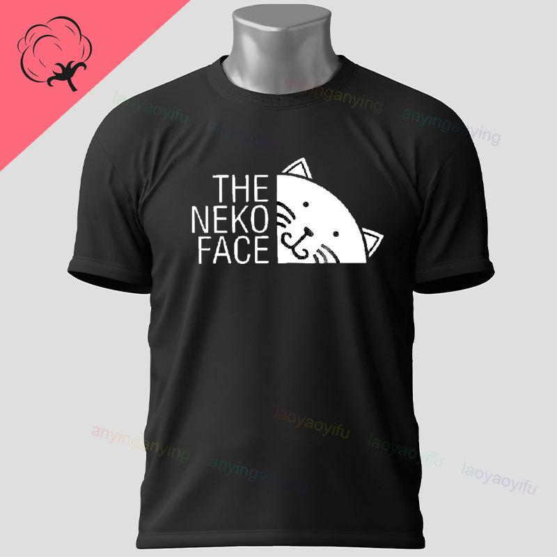 Funny The Neko Face Graphic Tshirt Fashion Casual Short Sleeve Round Neck 100 Cotton Y2k Tshirt Perfect For Outdoor Wear