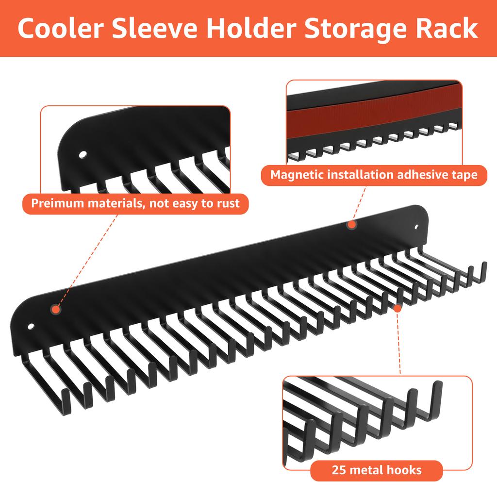 Can Cooler Sleeves Holder Organizer Wall Mounted Magnetic Beer Can Sleeves Storage Rack with 25 Hooks for Fridge Kitchen