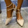 Fashion Fashion Low Heel Shoes Spring New Pointed Head Shallow Hollow Rivets with A Line with Anti-slip Wear-resistant Sandals