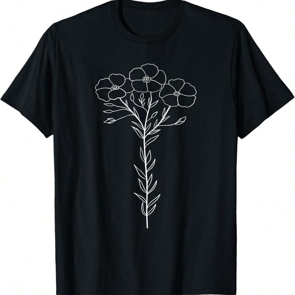 Boho Floral Bouquet Illustration Minimalistic Flower Art T-Shirt