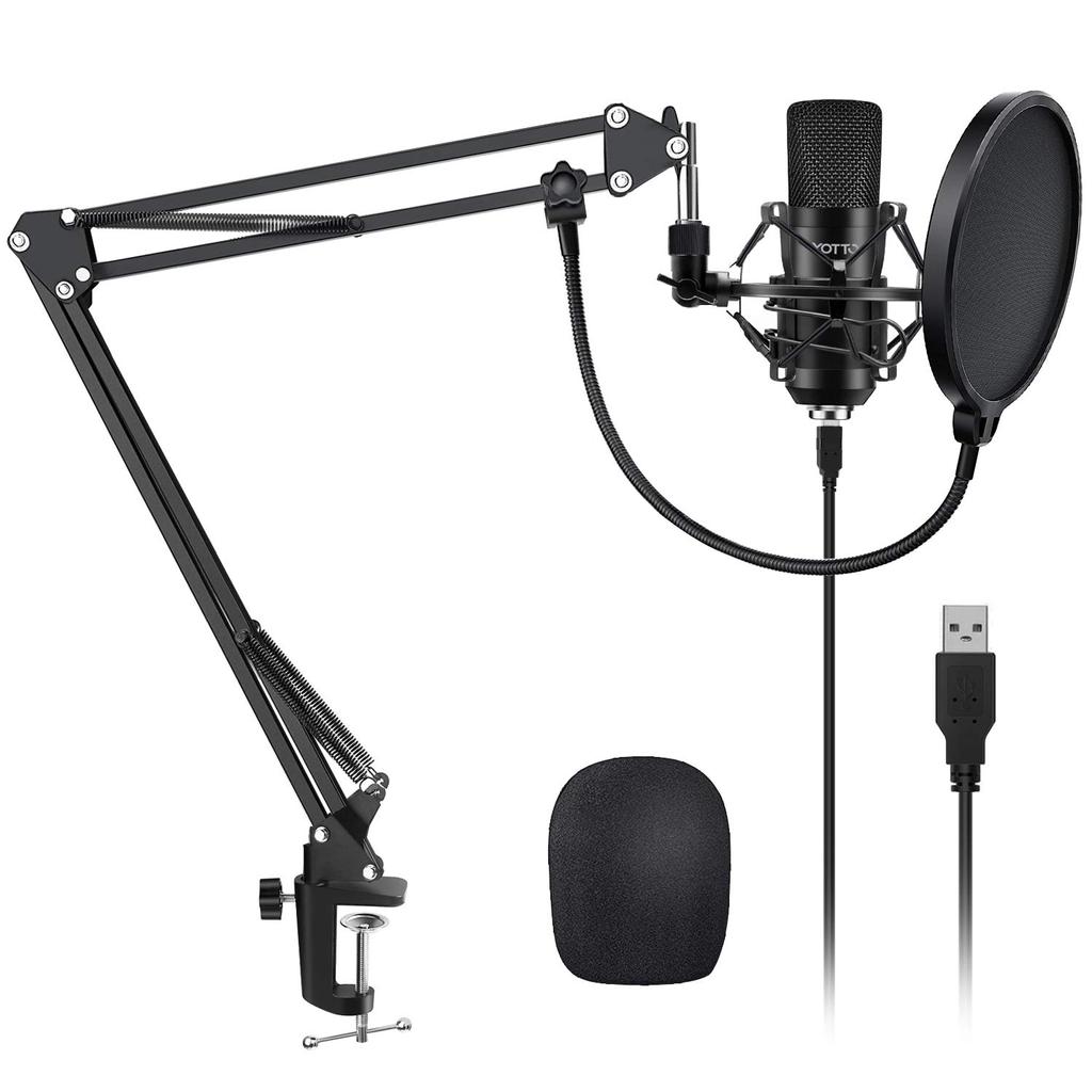 YOTTO USB Microphone Condenser Microphone PC Microphone Set Microphone Stand Pop Guard with Arm Stand Recording Live Broadcast YOUTUBE Game Commentary