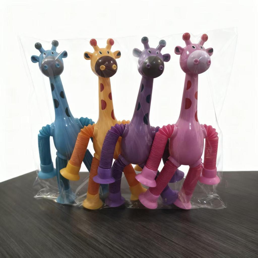 Suction Cup Giraffe Light-Up Extendable Tube Educational Cartoon Toy for Kids