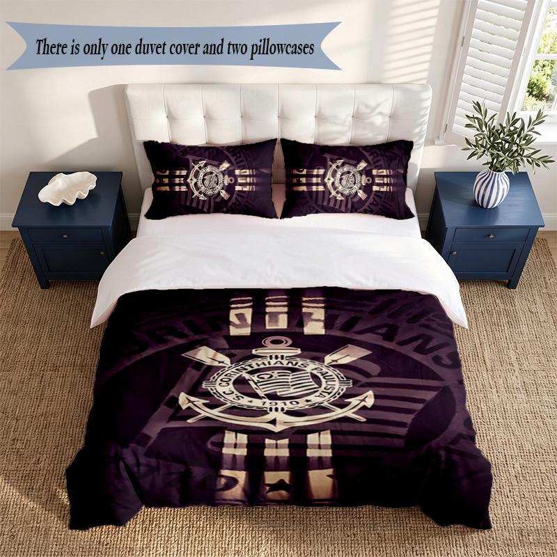 Sport Club Corinthians Paulista 3‑Piece Bedding Set Soft Microfiber Duvet Cover Pillowcases Comfortable Bed Linen for Bedroom Decoration