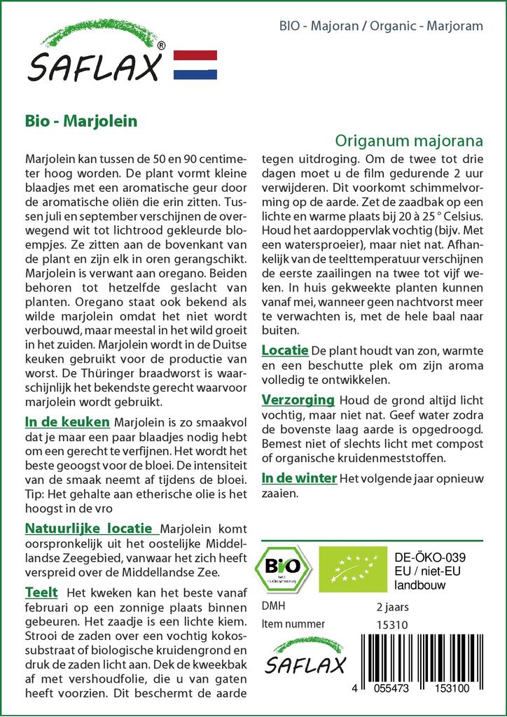 SAFLAX Garden in the Bag - Органический - Майоран - 700 семян - С субстратом в удобном стоячем пакете - Origanum majorana