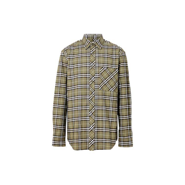 Burberry Рубашки Мужские Зеленая Рубашка с Острым Воротником Средней Посадки 80175631