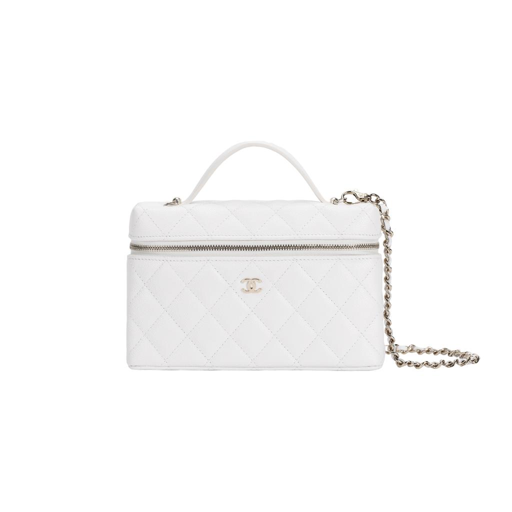 Chanel 25c Логотип бренда Молния Открытие Сплавленная пряжка Зернистая коровья кожа Материал Золотая фурнитура Сумка через плечо Мессенджер Женская Белая