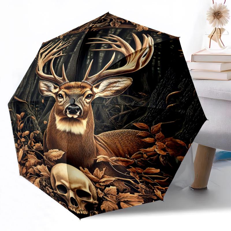 Deer Automatic Umbrella Folding Umbrella with 8 Ribs Durable Plastic & Iron Durable Everyday Carry Umbrella