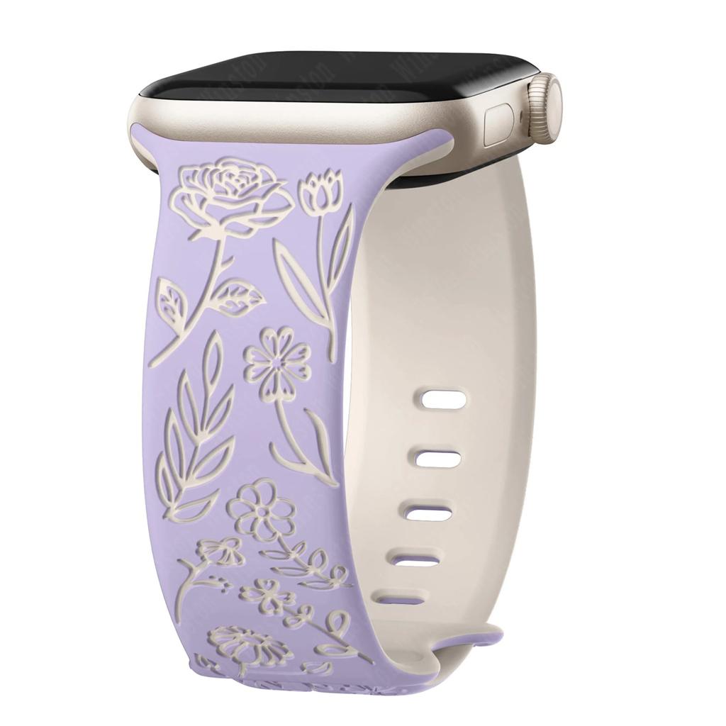 Ремешок с гравировкой и цветочным узором для Apple Watch Band Ultra 2 49/ 46/ 45/ 44/ 40/ 42 мм, браслет IWatch Series 10 9 8 7 6 SE 5 4