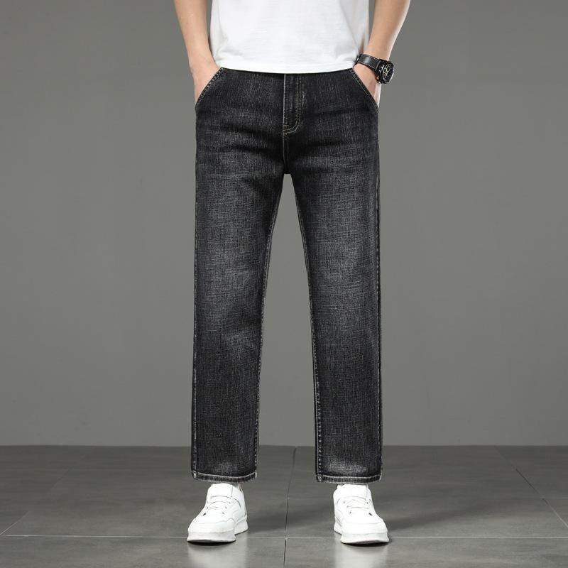 Джинсы мужские больших размеров прямого кроя стрейч в деловом стиле, свободные повседневные брюки, укороченные брюки облегающего кроя