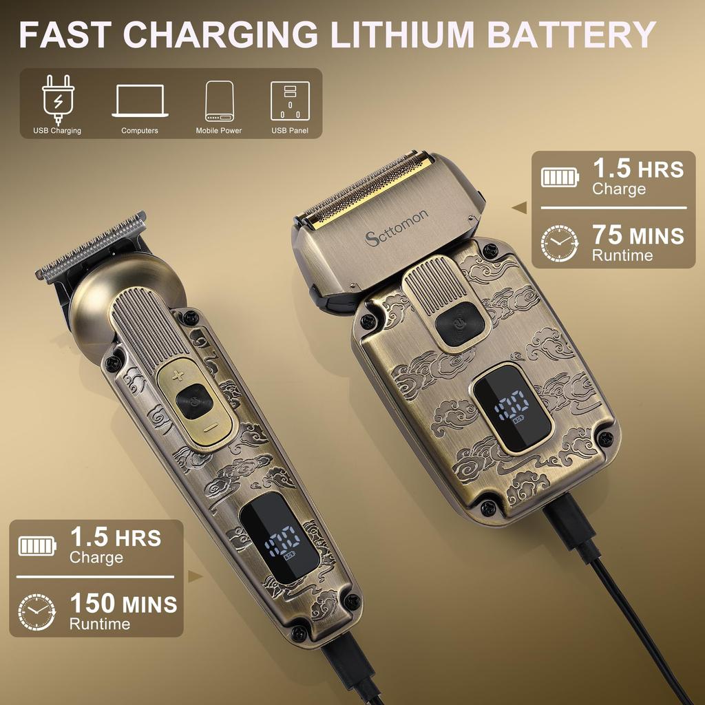 Scttomon Мужская сеточная бритва Мужской триммер для бороды Мужская электробритва Набор для бритья бритой головы Беспроводной водонепроницаемый