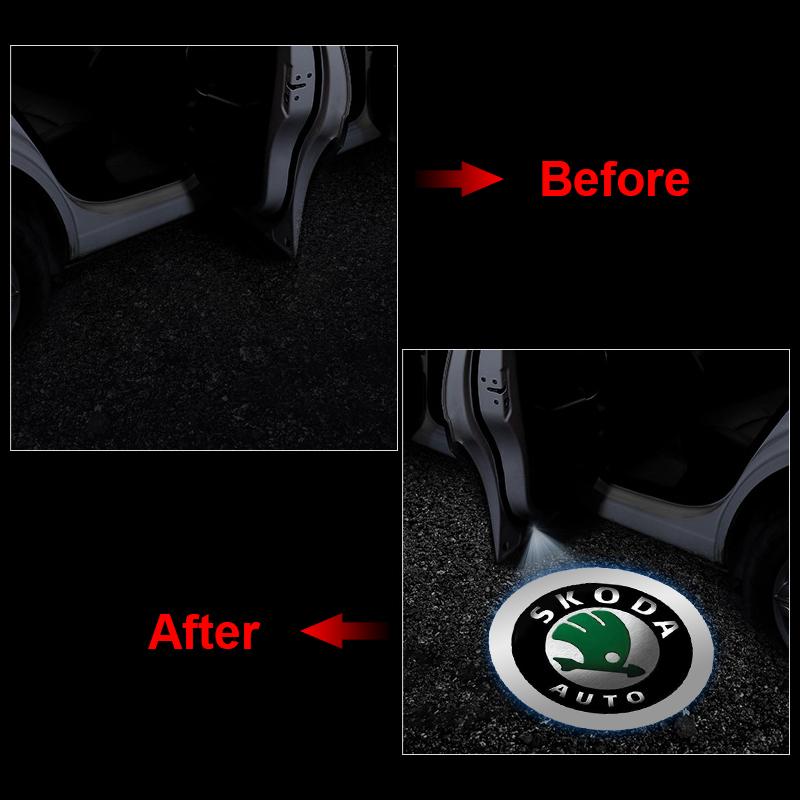 2 шт. Подсветка эмблемы двери автомобиля Светодиодная лампа приветствия Беспроводной лазерный проектор Для Skoda Octavia MK2 MK3 2 3 A7 Fabia Karoq Kodiaq Superb Rapid Kamiq