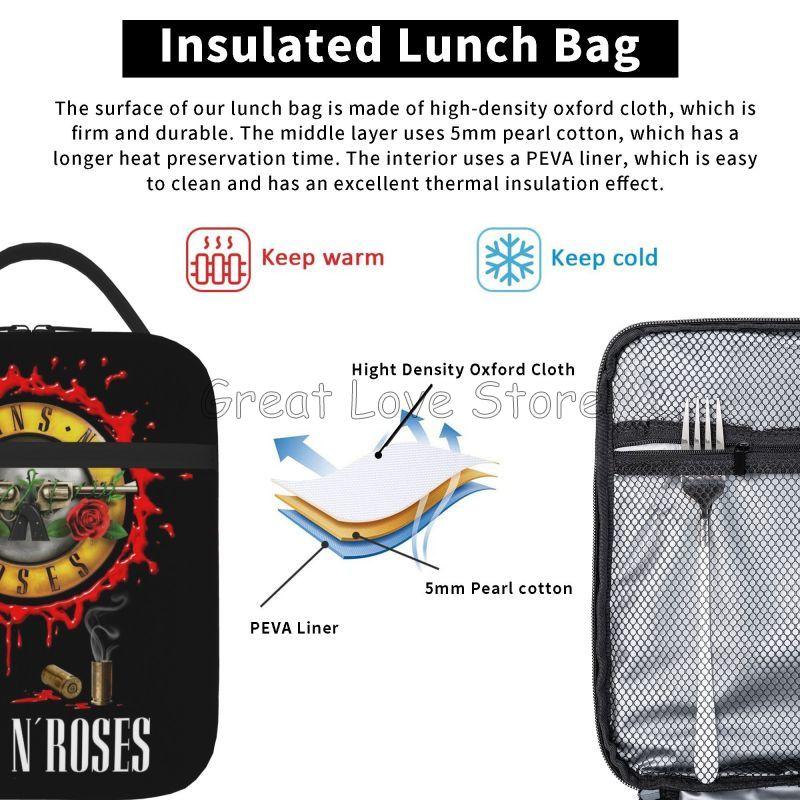 Термосумка для ланча Heavy Metal Guns N Roses, портативный изолированный ланч-бокс Bento для женщин, мужчин, на работу, в путешествие, для пикника, сумки для хранения еды