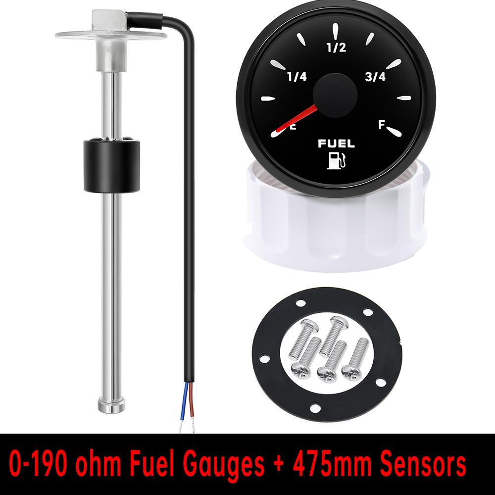 52mm Fuel Level Gauge 0-190ohm 7 Color Backlight Fuel Meter Indicator waterproof Marine Boat RV Car Truck Gauge100-550mm Sensor