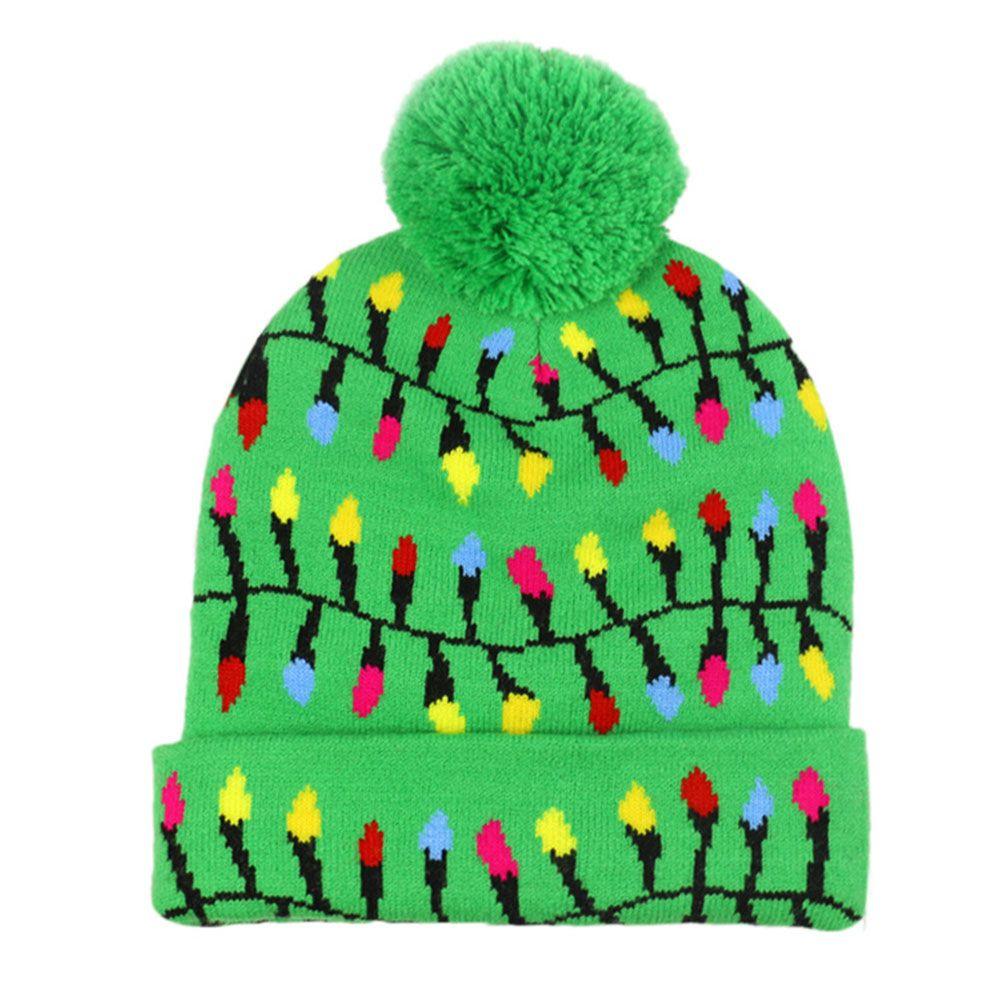 Christmas Gift Light Up Cartoon Christmas Hat LED Hat Sweater Beanie Knitted Cap