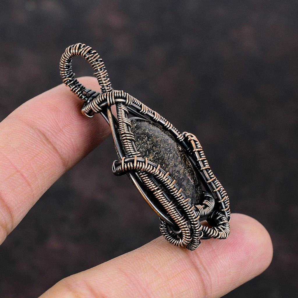 Dinosaur Bone Pendant Copper Wire Wrapped Pendant Original Gemstone Pendant Dinosaur Bone Jewelry Handmade Pendant Copper Jewelry For Gift