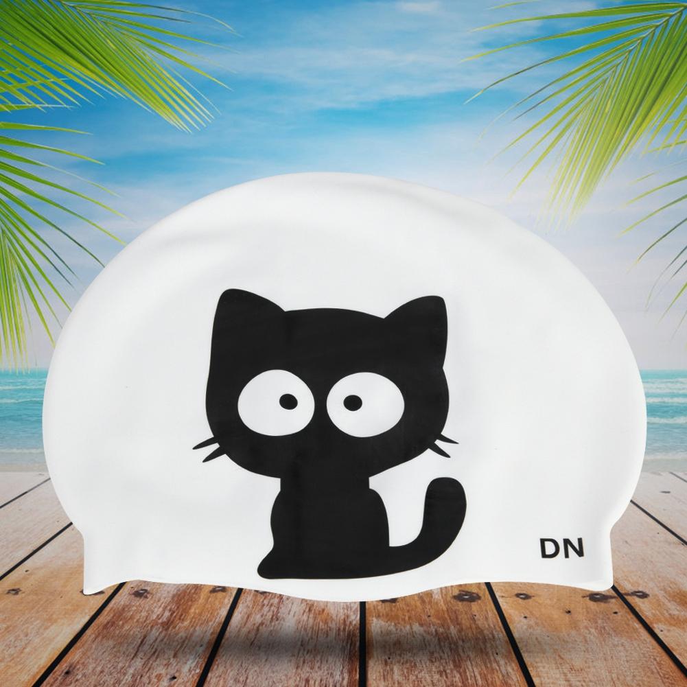2pcs Unisex Cartoon Pattern Silicone Swimming Cap for Children(Cat)