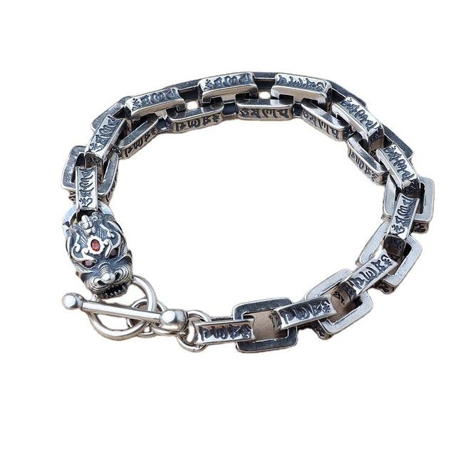 S925 стерлингового серебра браслет антикварный Pixiu украшения для рук шесть символов истины чистого серебра амулет ювелирные изделия для мужчин