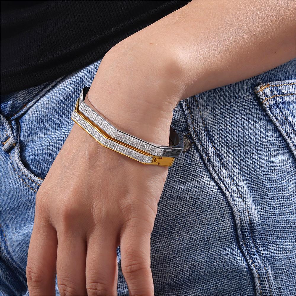 Новый интернет-знаменитость, восьмигранный браслет с полным цирконием, титановая сталь, позолоченные высококачественные цыганские украшения