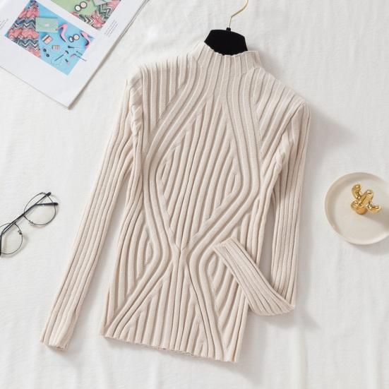 Women Tops Half Knitting High Collar Long Sleeve Slim Fit Pullover Tops Solid