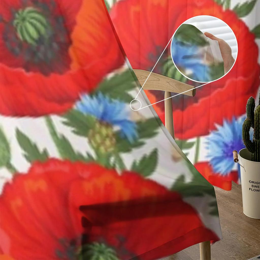 Прозрачные шторы с красными маками для гостиной, спальни, кухни, тюлевые занавески для дома, декоративные прозрачные панели