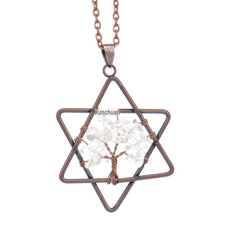 Ручная работа Винтажное Hexagram Дерево Жизни из Натурального Кристалла с Обмоткой из Проволоки Ожерелье (N31)