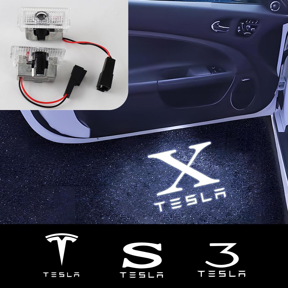 EBVE3 2pcs LED Car Door Projector Lamp Laser Welcome Courtesy Lights Decoration Accessories for Tesla Model Y Model 3 Model S Model X