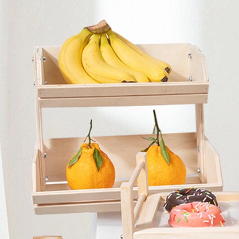 2 Layer Wood Fruit Bowl Holder And Bread Basket Display Shelves Ideal For Storing Fruits Vegetables Snacks In Kitchen
