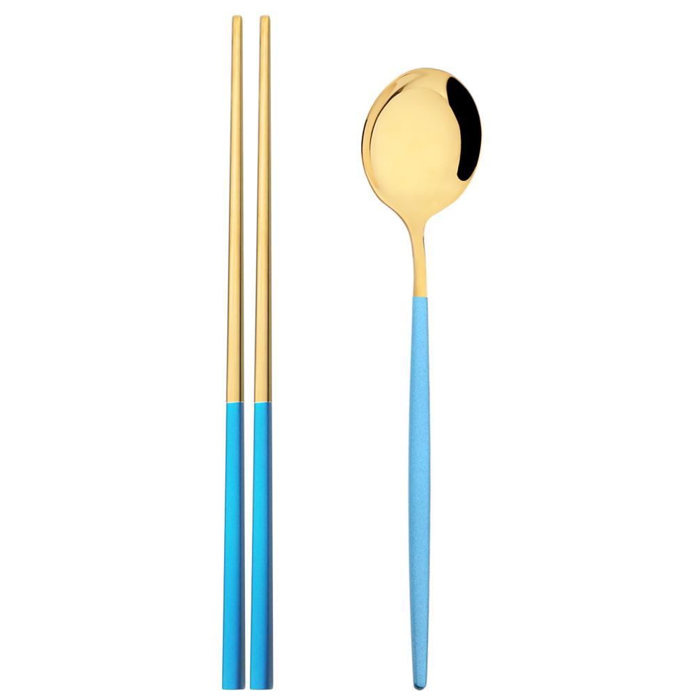 2 шт. портативная черная посуда из нержавеющей стали, набор столовых приборов, ложка, палочки для еды, набор западных обедов, ужинов, дорожная посуда