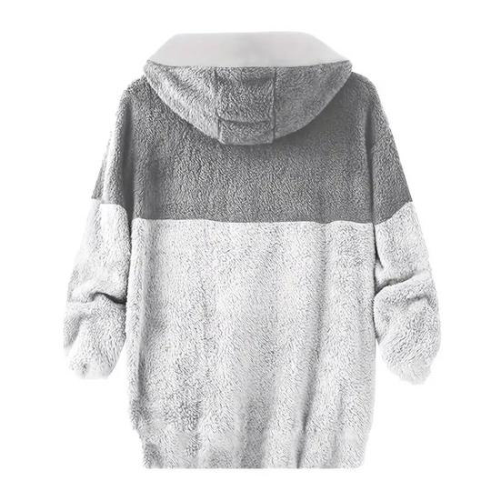 Men Hooded Fleece Jacket Adjustable Drawstring Long Sleeve Zipper Closure Coat Autumn Winter Warm Outerwear