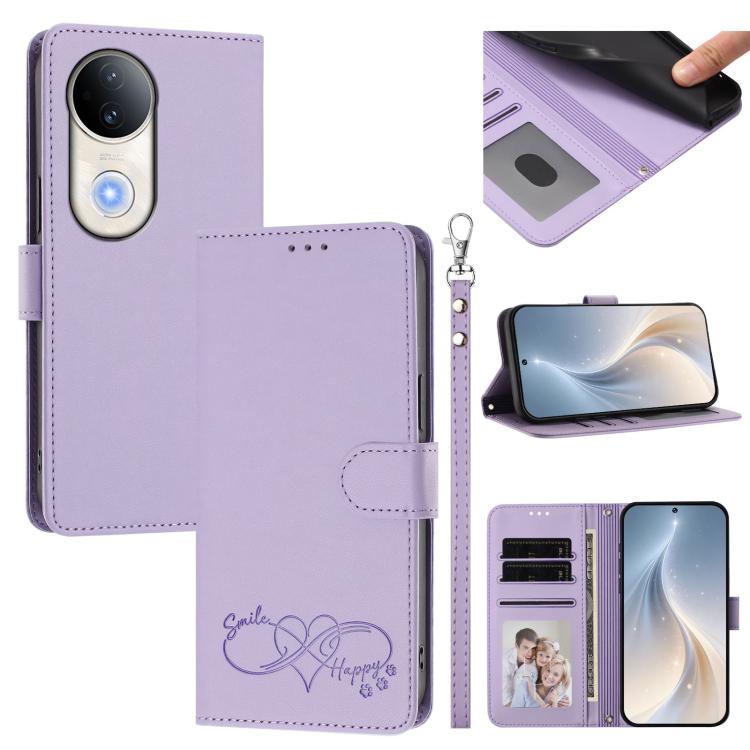 Happy Heart Pattern Magnetic Closure Vegan Leather Phone Case With Wrist Strap For vivo X200 FE