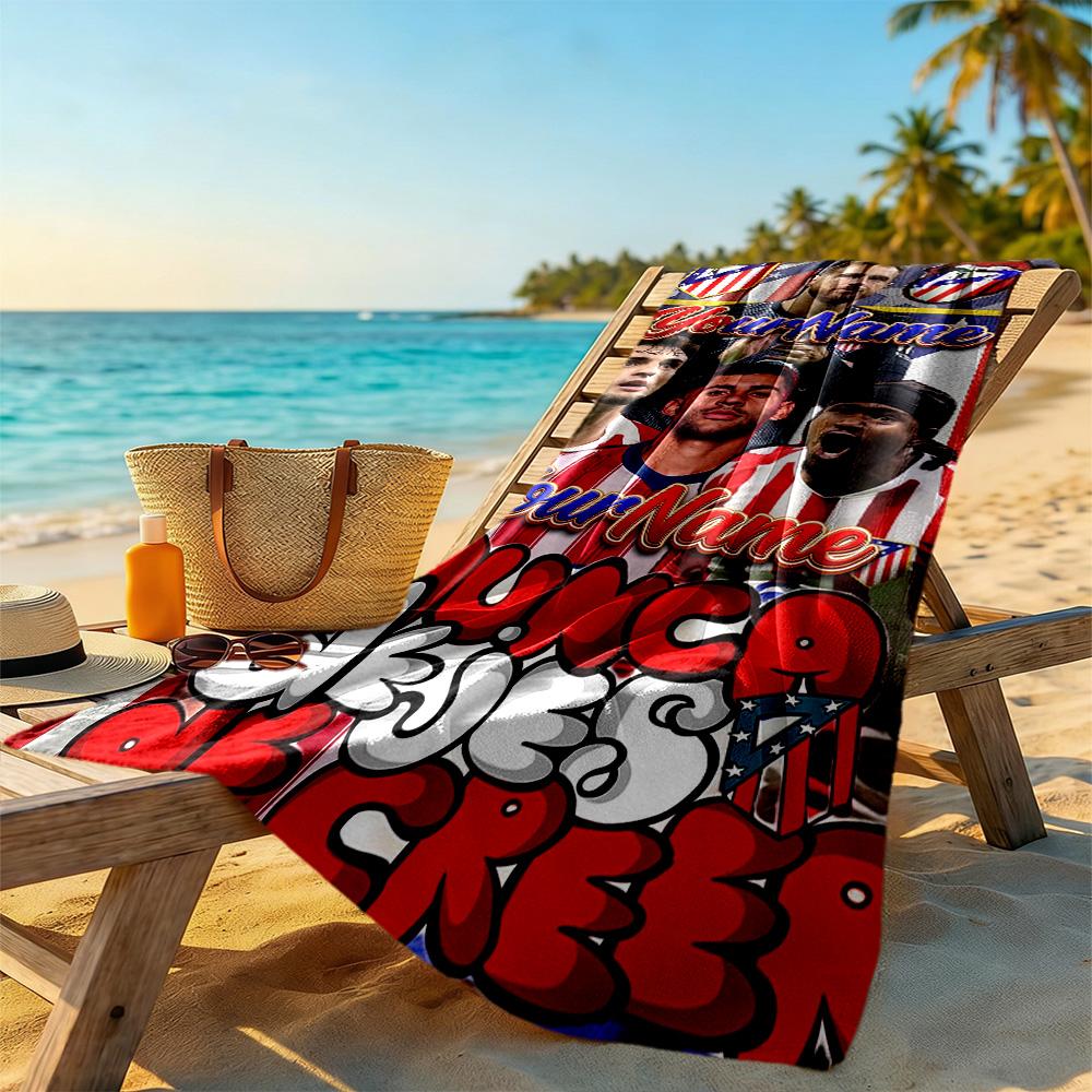 Atletico Madrid Customize Text Beach Towel Super Soft & Absorbent Ideal for Travel Outdoor Swim Pool Yoga Surf Camping Hiking Gym Gift Holiday