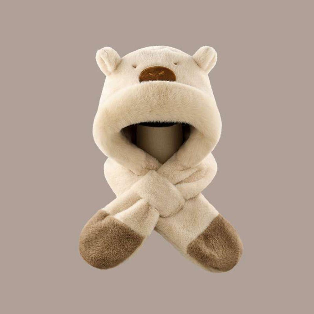Soft Plush Winter Integrated Cap Scarf Thickened Plush Hat Scarf Set Kids Winter Warm Hat Outdoor