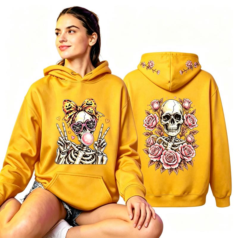 Fashion Vintage Women's Hoodie Skull Flower Printing Loose Fashion Pullover Autumn Clothing Casual Clothes Men Women Tops Sweatshirts