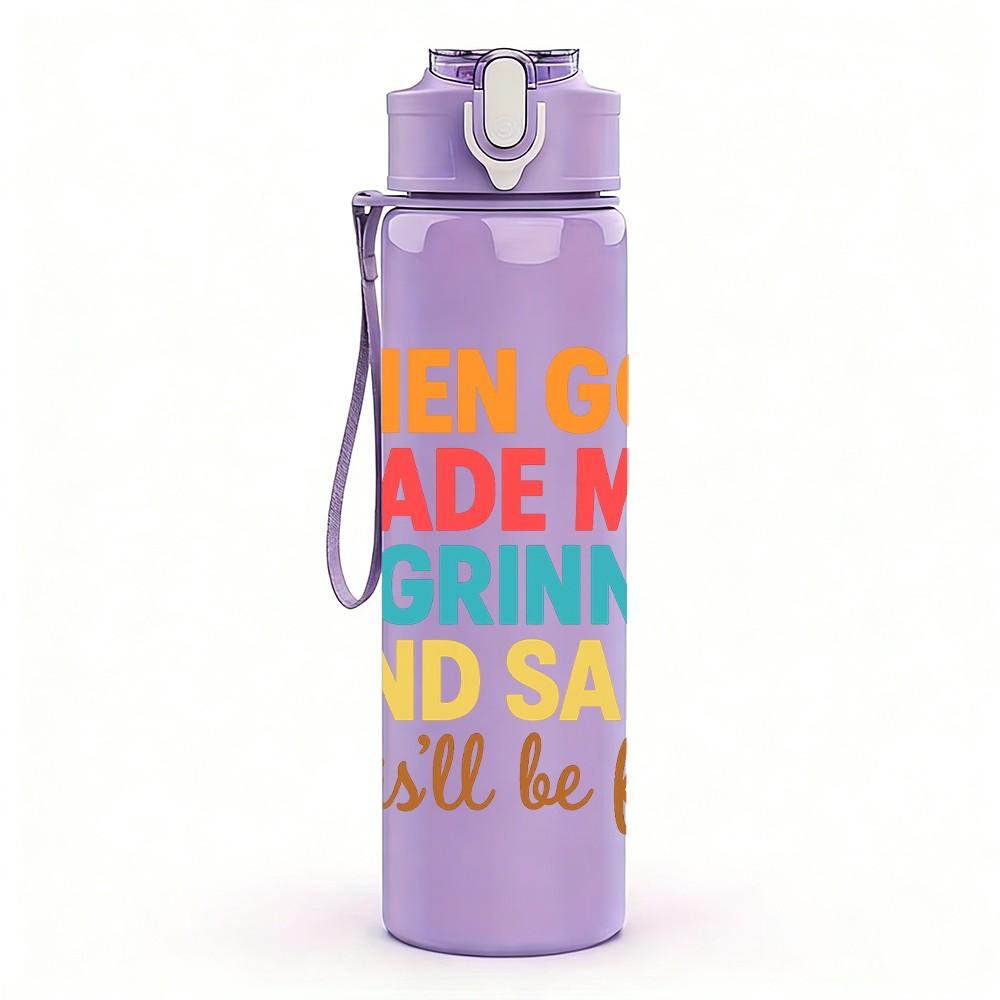 1PC God Made Me Grinned Funny Quote 750ml Color Plastic Sports Water Bottle Leakproof Flip Straw Lid Suitable for Sports Office Home Use