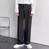 Men Suit Pants Wide Leg Loose Straight-Leg Formal Business Style Side Pockets Button Zipper Closure Solid Color Work Office Trou