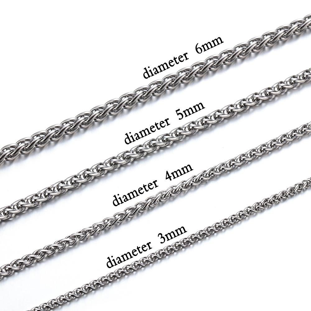 Men Silver Color Cool Choker Metal Collar Stainless Steel Necklace Braided Wheat Chain Heavy Link