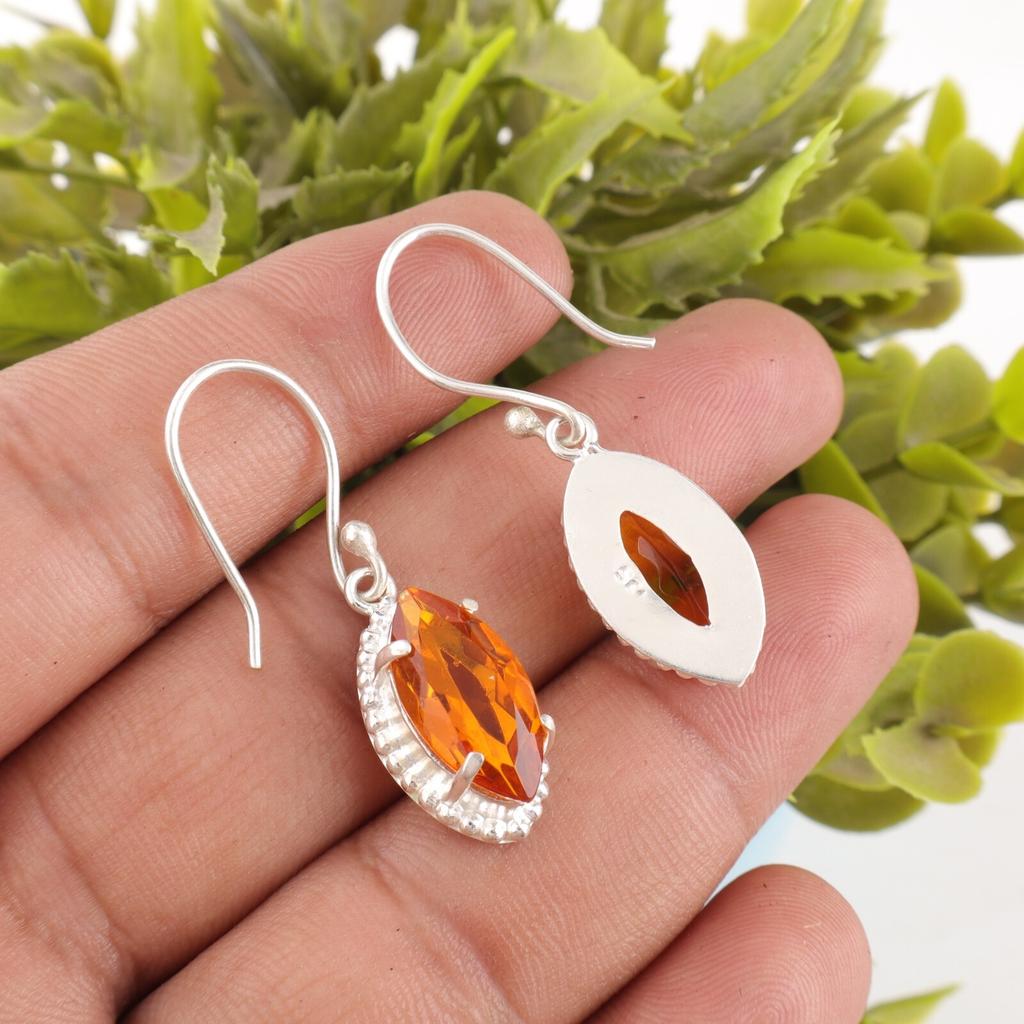Natural Yellow Citrine Gemstone 925 Solid Silver Jewelry Handmade Earrings 1.4" EE-169-5