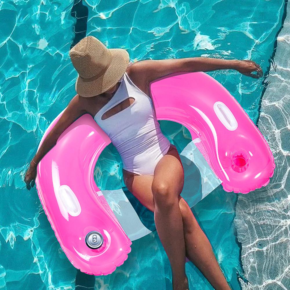 Inflatable Pool Float with Cup Holders Pool Floaties Floating Pool Chair for Adults Swimming Pool Party Summer Water Fun